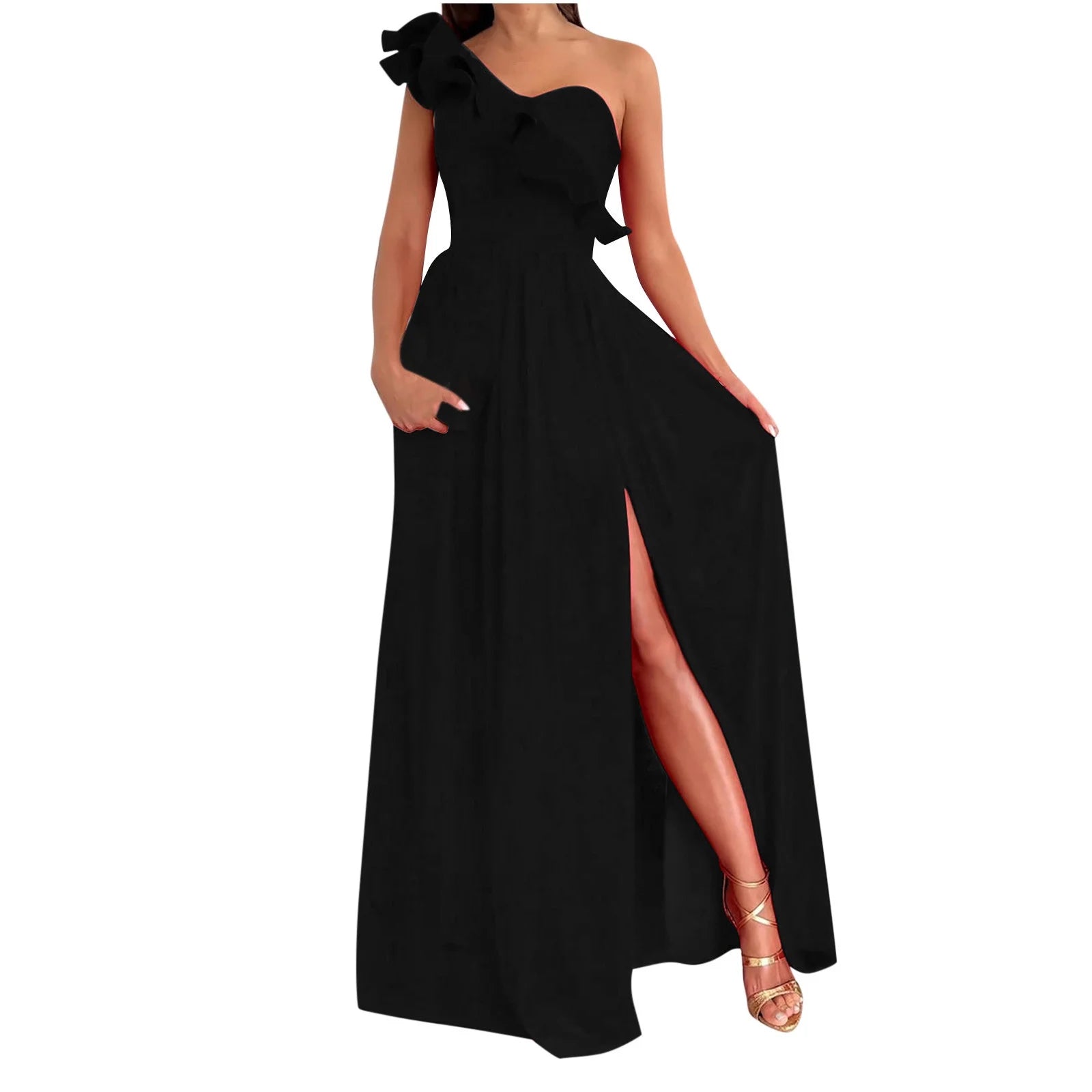 plus Size Women'S Summer Dresses Clearance, Sleeveless Sloping Shoulder Sexy Long Party Club Dresses, Sizes S-2XL